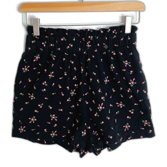 UO Urban Outfitters Navy Blue Pink Flowers Paperbag Shorts Size S - Picture 1 of 5